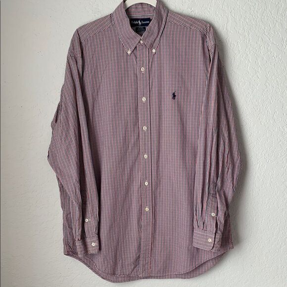 Ralph Lauren Blaire Cotton Red Blue White Casual Button Down Shirt Size L - Picture 1 of 8